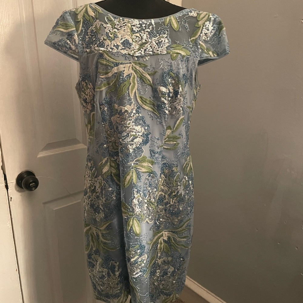 Adrianna Papell Blue and Green Floral Mini Dress